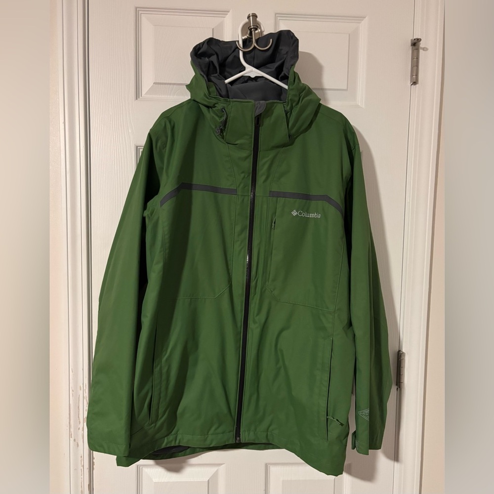 Men’s Columbia ski jacket *SHELL ONLY* green size XL removable hood EUC